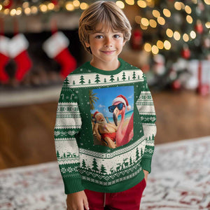 Funny Flamingo Beach Selfie Ugly Christmas Sweater Christmas in July TS14 Forest Green Beige Print Your Wear