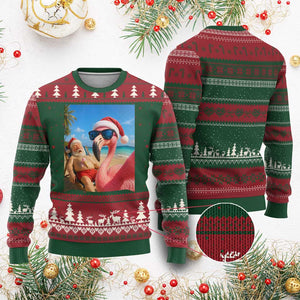 Funny Flamingo Beach Selfie Ugly Christmas Sweater Christmas in July TS14 Red Green Print Your Wear