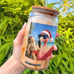 Funny Flamingo Beach Selfie Glass Can Christmas in July