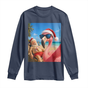 Funny Flamingo Beach Selfie Long Sleeve Shirt Christmas in July