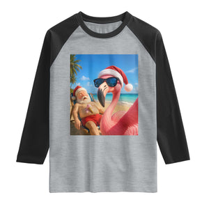 Funny Flamingo Beach Selfie Raglan Shirt Christmas in July TS14 Heather Gray Black Print Your Wear