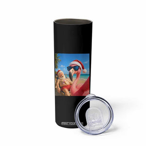 Funny Flamingo Beach Selfie Skinny Tumbler Christmas in July