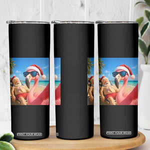 Funny Flamingo Beach Selfie Skinny Tumbler Christmas in July