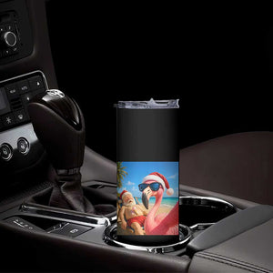 Funny Flamingo Beach Selfie Skinny Tumbler Christmas in July