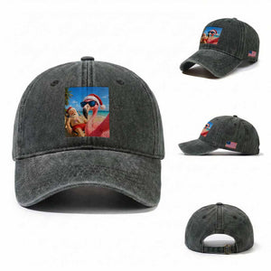 Funny Flamingo Beach Selfie Washed Cotton Baseball Cap Christmas in July