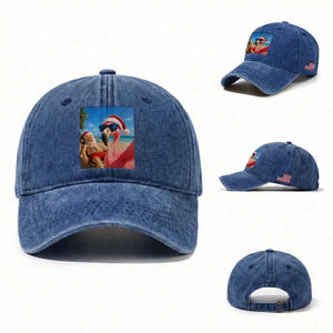 Funny Flamingo Beach Selfie Washed Cotton Baseball Cap Christmas in July