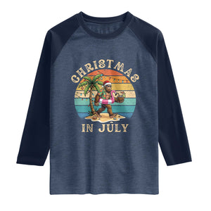 Funny Bigfoot Christmas In July Beach Vacation Raglan Shirt TS14 Heather Denim Navy Print Your Wear