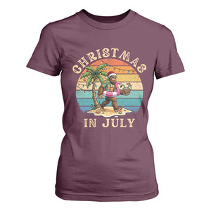 Funny Bigfoot Christmas In July Beach Vacation T Shirt For Women