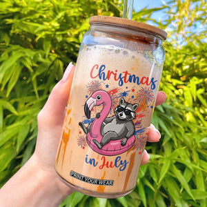 Funny Raccoon Christmas In July 4th of July Glass Can
