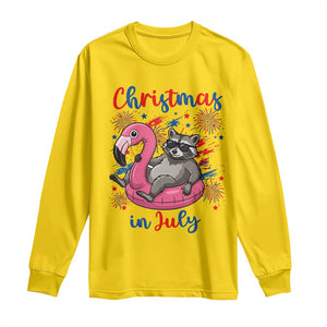 Funny Raccoon Christmas In July 4th of July Long Sleeve Shirt