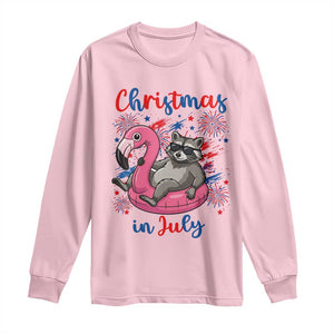 Funny Raccoon Christmas In July 4th of July Long Sleeve Shirt