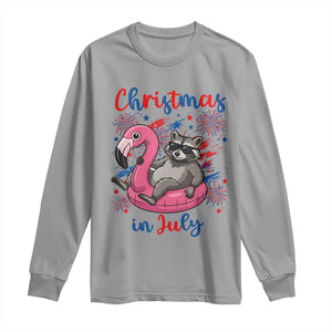 Funny Raccoon Christmas In July 4th of July Long Sleeve Shirt