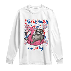 Funny Raccoon Christmas In July 4th of July Long Sleeve Shirt