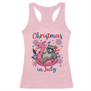 Funny Raccoon Christmas In July 4th of July Racerback Tank Top