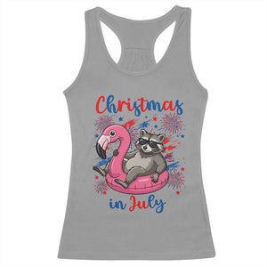 Funny Raccoon Christmas In July 4th of July Racerback Tank Top