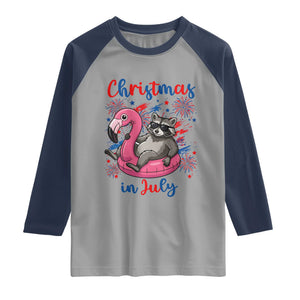 Funny Raccoon Christmas In July 4th of July Raglan Shirt