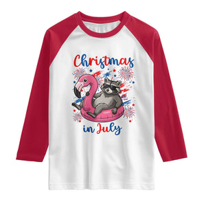 Funny Raccoon Christmas In July 4th of July Raglan Shirt