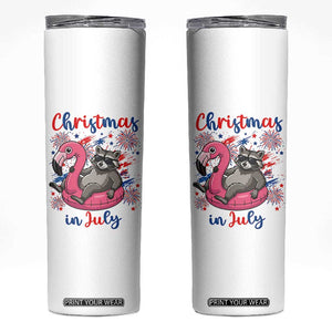 Funny Raccoon Christmas In July 4th of July Skinny Tumbler