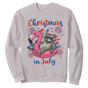 Funny Raccoon Christmas In July 4th of July Sweatshirt TS14 S Ice Gray Print Your Wear
