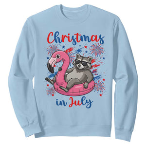 Funny Raccoon Christmas In July 4th of July Sweatshirt TS14 Light Blue Print Your Wear