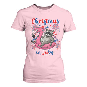 Funny Raccoon Christmas In July 4th of July T Shirt For Women