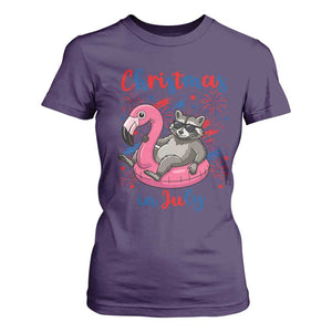 Funny Raccoon Christmas In July 4th of July T Shirt For Women