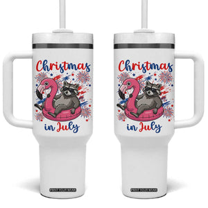 Funny Raccoon Christmas In July 4th of July Tumbler With Handle