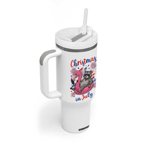 Funny Raccoon Christmas In July 4th of July Tumbler With Handle