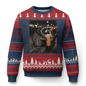 Jimothy Raccoon Seattle Drinking Iced Coffee Meme Ugly Christmas Sweater Viral Trash Panda Seattle Animal Meme