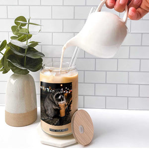 Jimothy Raccoon Seattle Drinking Iced Coffee Meme Glass Can Viral Trash Panda Seattle Animal Meme