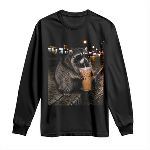 Jimothy Raccoon Seattle Drinking Iced Coffee Meme Long Sleeve Shirt Viral Trash Panda Seattle Animal Meme
