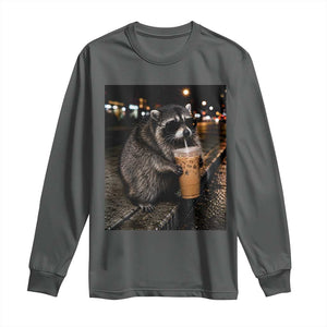 Jimothy Raccoon Seattle Drinking Iced Coffee Meme Long Sleeve Shirt Viral Trash Panda Seattle Animal Meme