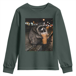 Jimothy Raccoon Seattle Drinking Iced Coffee Meme Youth Sweatshirt Viral Trash Panda Seattle Animal Meme
