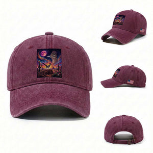 Arizona Roadrunner Vintage Desert Moon Retro Cactus Washed Cotton Baseball Cap 90s Southwest Wildlife Bird Animal Lover