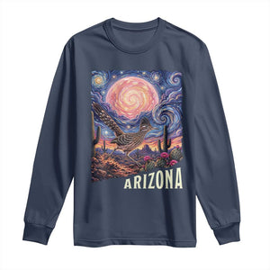 Arizona Roadrunner Vintage Desert Moon Retro Cactus Long Sleeve Shirt Southwest Wildlife Bird Starry Night Style