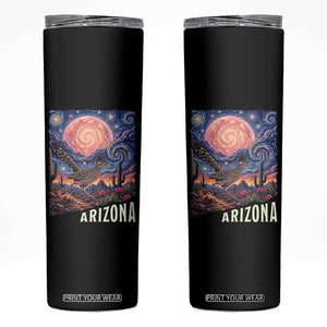 Arizona Roadrunner Vintage Desert Moon Retro Cactus Skinny Tumbler Southwest Wildlife Bird Starry Night Style