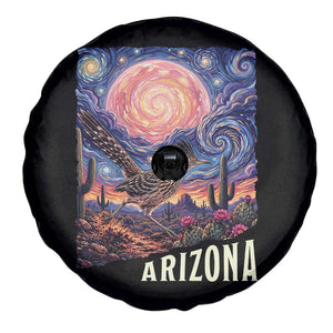 Arizona Roadrunner Vintage Desert Moon Retro Cactus Spare Tire Cover Southwest Wildlife Bird Starry Night Style