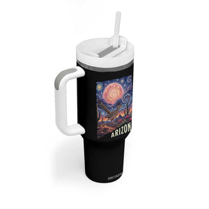 Arizona Roadrunner Vintage Desert Moon Retro Cactus Tumbler With Handle Southwest Wildlife Bird Starry Night Style