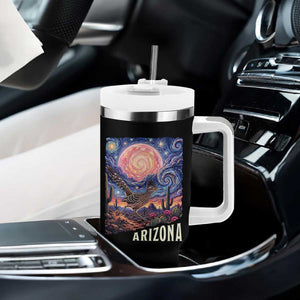 Arizona Roadrunner Vintage Desert Moon Retro Cactus Tumbler With Handle Southwest Wildlife Bird Starry Night Style