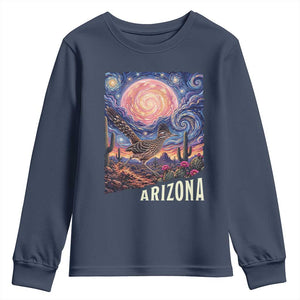 Arizona Roadrunner Vintage Desert Moon Retro Cactus Youth Sweatshirt Southwest Wildlife Bird Starry Night Style