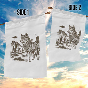 Vintage Coyote Cowboy UFO Garden Flag Western Desert Southwest Coyote Alien