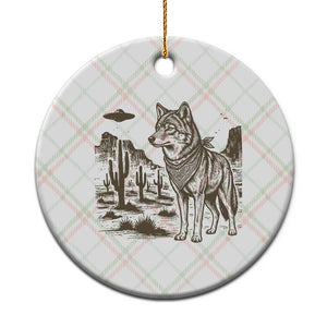 Vintage Coyote Cowboy UFO Ceramic Ornament Western Desert Southwest Coyote Alien
