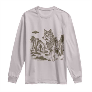 Vintage Coyote Cowboy UFO Long Sleeve Shirt Western Desert Southwest Coyote Alien
