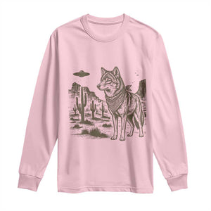 Vintage Coyote Cowboy UFO Long Sleeve Shirt Western Desert Southwest Coyote Alien