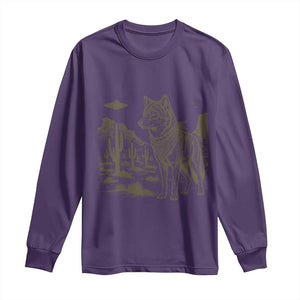 Vintage Coyote Cowboy UFO Long Sleeve Shirt Western Desert Southwest Coyote Alien