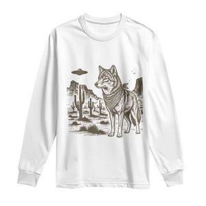 Vintage Coyote Cowboy UFO Long Sleeve Shirt Western Desert Southwest Coyote Alien