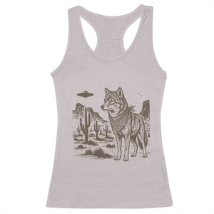 Vintage Coyote Cowboy UFO Racerback Tank Top Western Desert Southwest Coyote Alien
