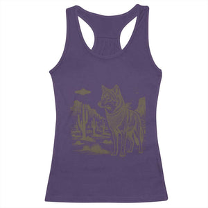 Vintage Coyote Cowboy UFO Racerback Tank Top Western Desert Southwest Coyote Alien