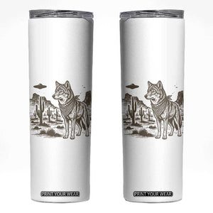 Vintage Coyote Cowboy UFO Skinny Tumbler Western Desert Southwest Coyote Alien