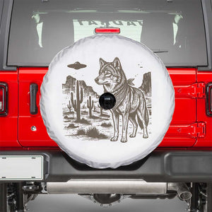 Vintage Coyote Cowboy UFO Spare Tire Cover Western Desert Southwest Coyote Alien